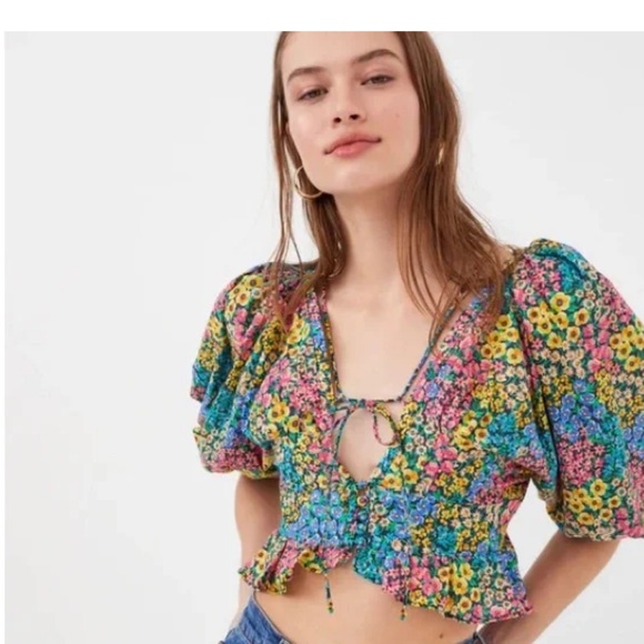 For Love And Lemons Tops - For love and lemons Ruth Multicolor Floral Puff Sleeve Blouse